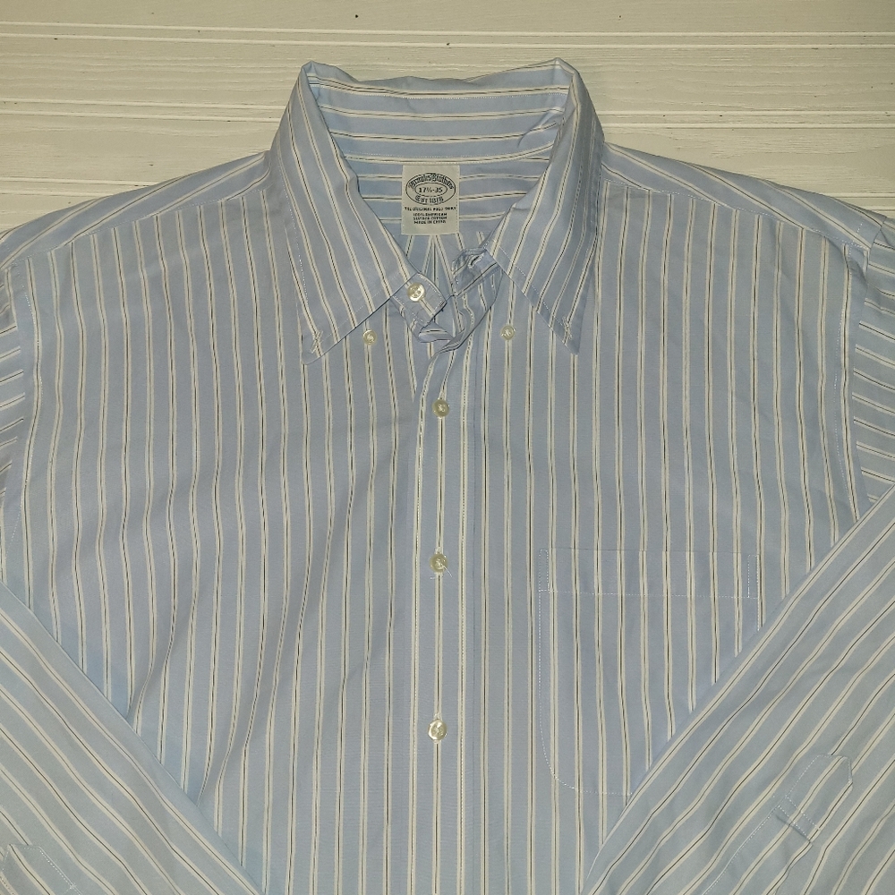 Brooks Brothers Original Polo Long Sleeve Mens Blue White Pin Stripes Button - Picture 2 of 5